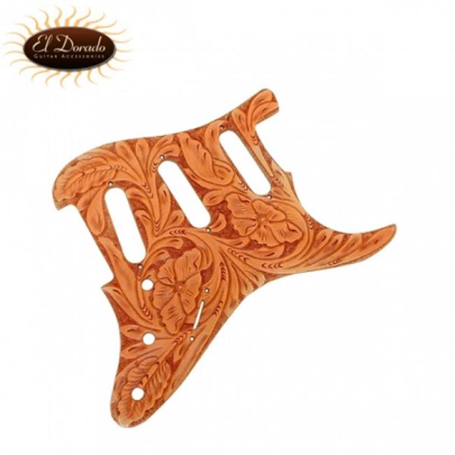 El Dorado 수제 가죽 픽가드 STRAT WILD ROSE TOOLING (TAN)