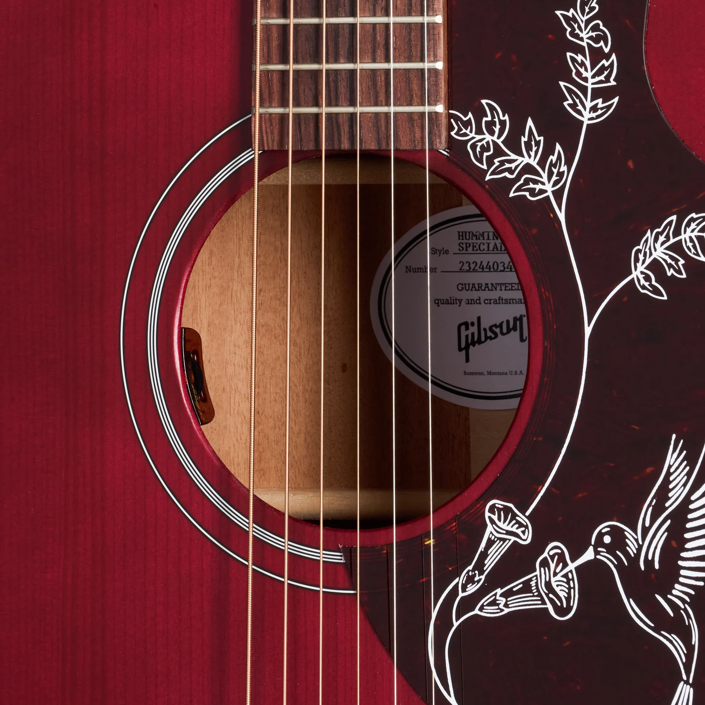 Gibson Hummingbird Special, Satin Wine Red (MCSSHBSPCWR) 사운드홀 컨트롤