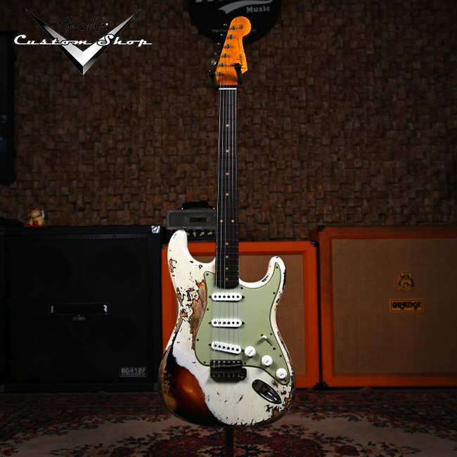 Fender USA Custom Shop SR25 61 Stratocaster Super Heavy Relic Aged Olympic White Over 3-Tone Sunburst (923-1016-770)
