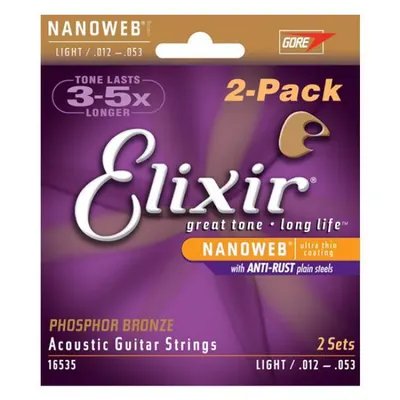 엘릭서기타줄 Elixir 통기타줄 나노웹 포스포 브론즈 라이트 2팩 [16535] (012-053)