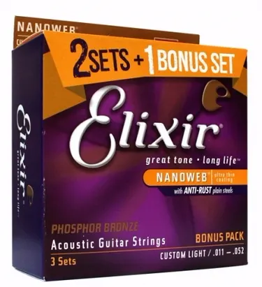 엘릭서기타줄 Elixir 통기타줄 포스포 브론즈 커스텀 라이트 2+1팩 한정판 [16544] (011-052)