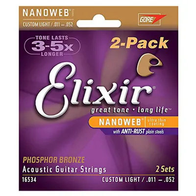 엘릭서기타줄 Elixir 통기타줄 나노웹 포스포 브론즈 커스텀 라이트 2팩 [16534] (011-052)