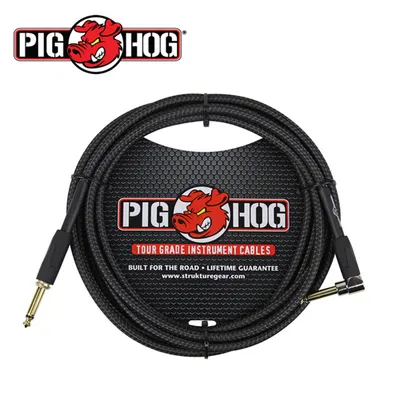 PIG HOG 기타 & 베이스 케이블 BLACK WOVEN 3m INSTRUMENT CABLE, RIGHT ANGLE PCH10BKR