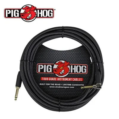 PIG HOG 기타 & 베이스 케이블 BLACK WOVEN 6m INSTRUMENT CABLE, RIGHT ANGLE PCH20BKR