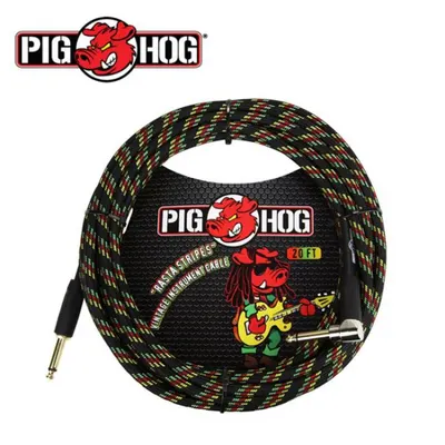 PIG HOG 기타 & 베이스 케이블 RASTA STRIPES 6m INSTRUMENT CABLE, RIGHT ANGLE PCH20RAR