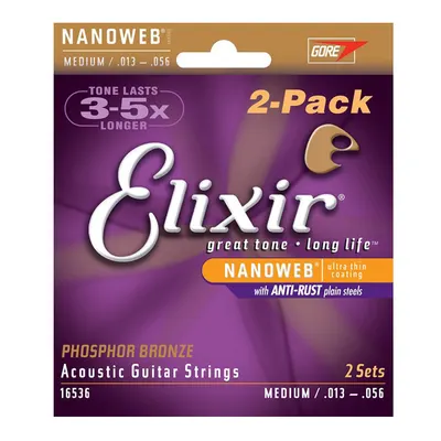 엘릭서기타줄 Elixir 통기타줄 나노웹 포스포 브론즈 미디엄 2팩 [16536] (013-056)