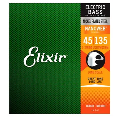 Elixir 베이스기타줄 Nickel Plated Steel NanoWeb Light/Medium Long 5현 [14207] (045-135)