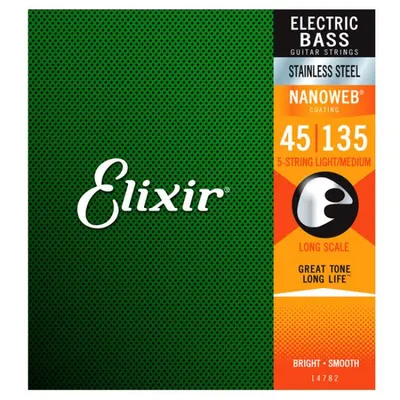 Elixir 베이스기타줄 Stainless Steel NanoWeb Light/Medium Long 5현 [14782] (045-135)