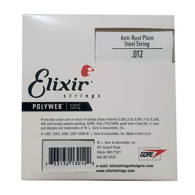 엘릭서기타줄 Elixir 일렉기타줄 / 통기타줄 PolyWeb Anti-Rust Plain  낱선 낱줄 012 4팩  [13012]