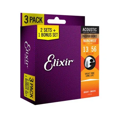 엘릭서기타줄 Elixir 통기타줄 포스포 브론즈 미디엄 2+1팩 한정판 [16546] (013-056)