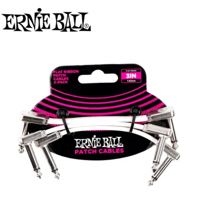 Ernie Ball 어니볼 악기케이블 Flat Ribbon Patch Cable White 3-Pack 3inch(7.6cm) [P06384] (EBAC-305)
