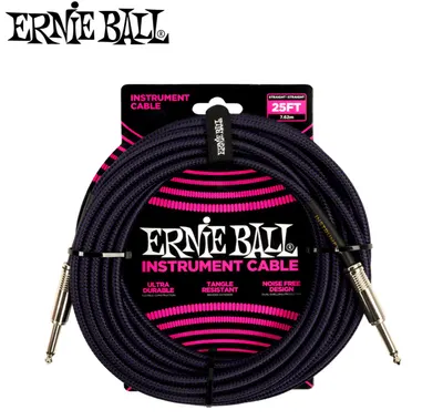 Ernie Ball 어니볼 악기케이블 25FT Braided Straight Cable Purple Black [P06397]