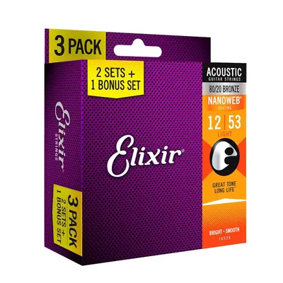 알뜰한 2+1팩! 엘릭서기타줄 Elixir 통기타줄 80/20 브론즈 라이트 2+1팩 한정판 [16539] (012-053)