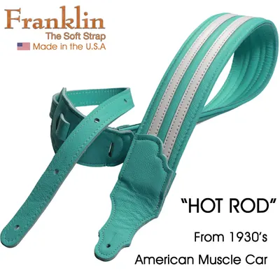 Franklin Soft Leather Strap 스트랩 - Surf Green / White 2.5 inch Hot Rod Padded Strap (FHR-SG-WH)