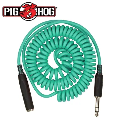 PIG HOG 헤드폰 연장 케이블 HEX Coiled Headphone Extension Cable 4.6M Seafoam Green (PHEX14-15SG)